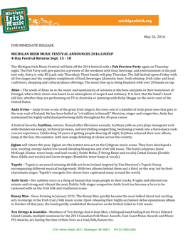 May 26, 2016 for IMMEDIATE RELEASE MICHIGAN IRISH