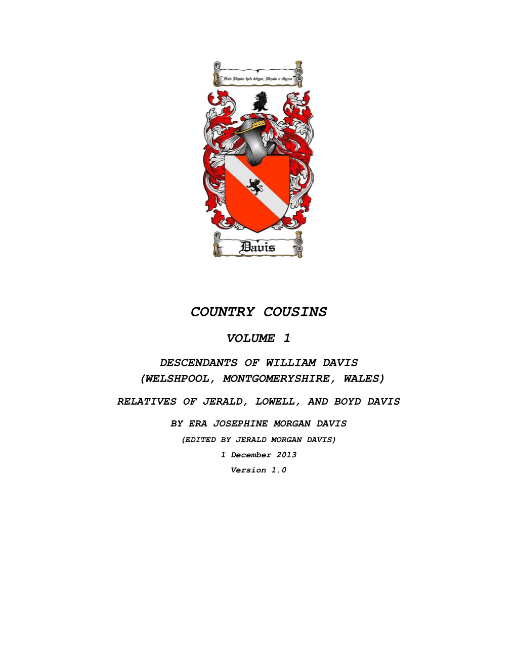 Country Cousins Volume 1 Descendants of William Davis (Welshpool, Montgomeryshire, Wales)