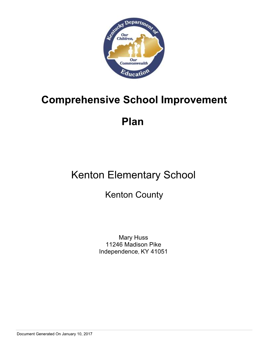 Comprehensive School Improvement Plan Kenton Elementary School