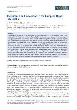 Adolescence and Innovation in the European Upper Palaeolithic