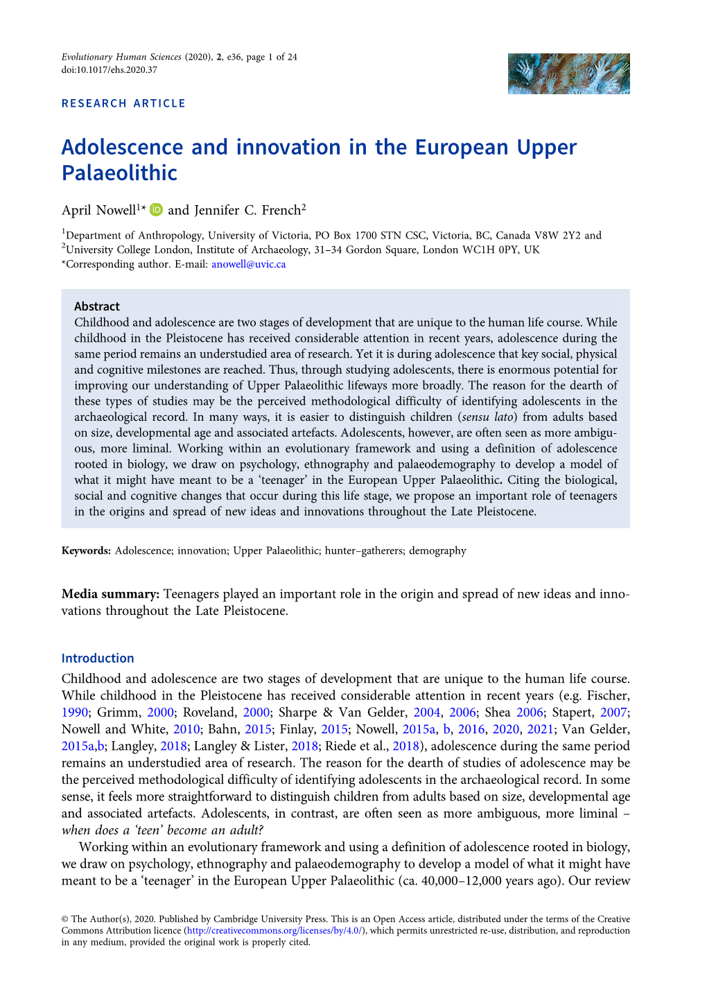 Adolescence and Innovation in the European Upper Palaeolithic