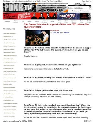 The Queers Interview in Support of Their New DVD Release the Queers Are Here Page 1 of 14