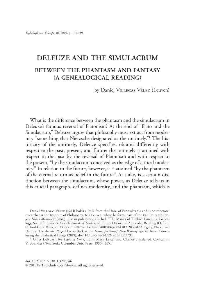 Deleuze and the Simulacrum Between the Phantasm and Fantasy (A Genealogical Reading)