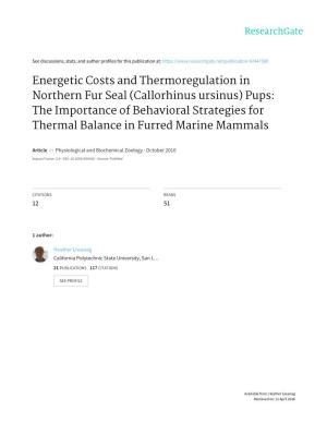 Energetic Costs and Thermoregulation in Northern Fur