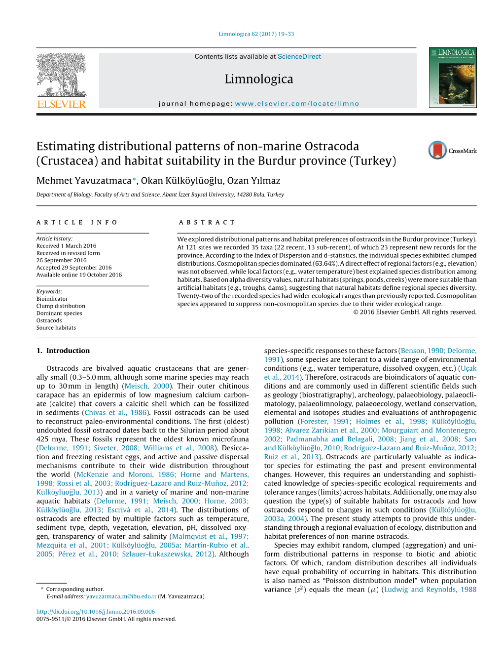 Estimating Distributional Patterns of Non-Marine Ostracoda (Crustacea
