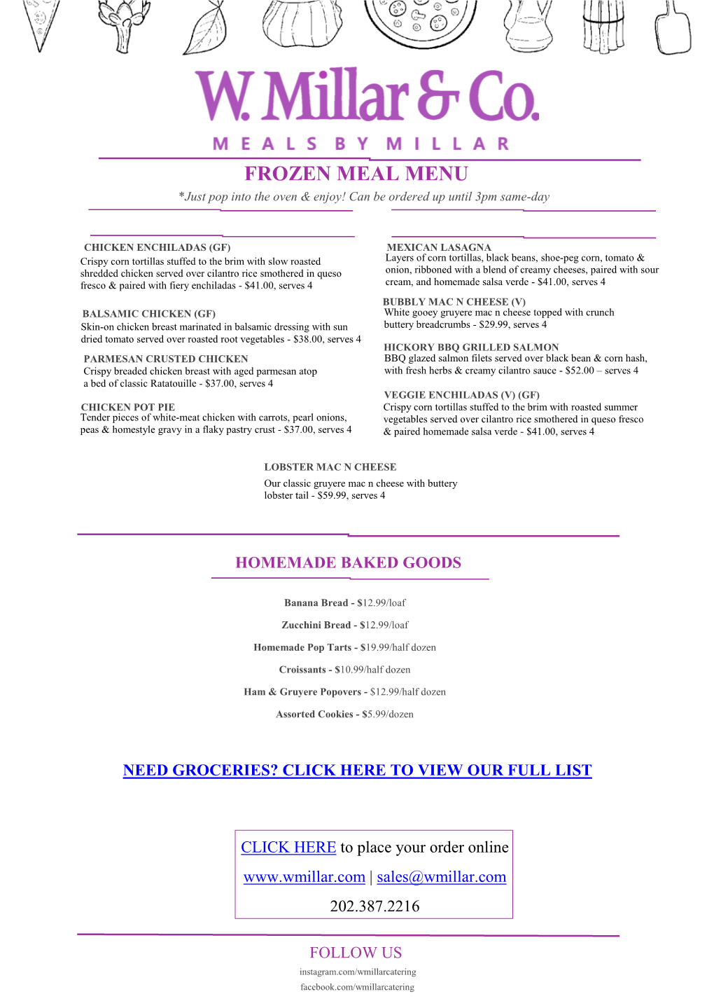 FROZEN MEAL MENU *Just Pop Into the Oven & Enjoy! Can Be Ordered up Until 3Pm Same-Day
