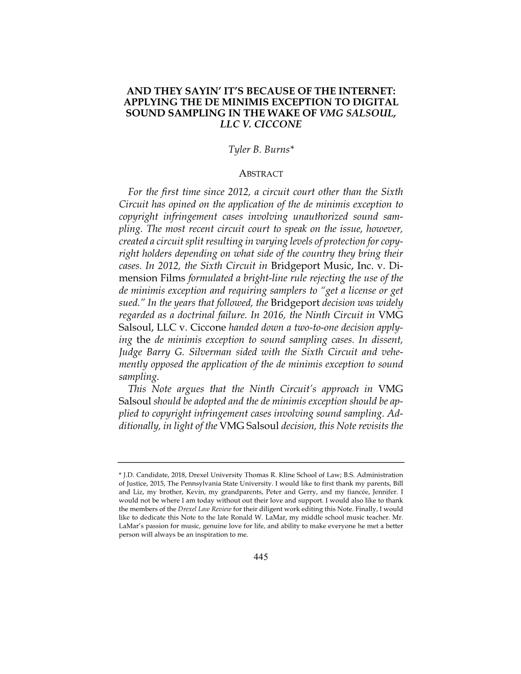 Applying the De Minimis Exception to Digital Sound Sampling in the Wake of Vmg Salsoul, Llc V