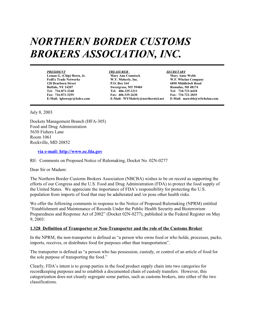 Customs Brokers Association