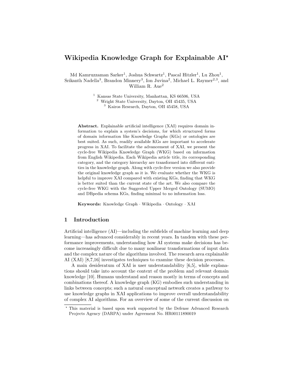 Wikipedia Knowledge Graph for Explainable AI?