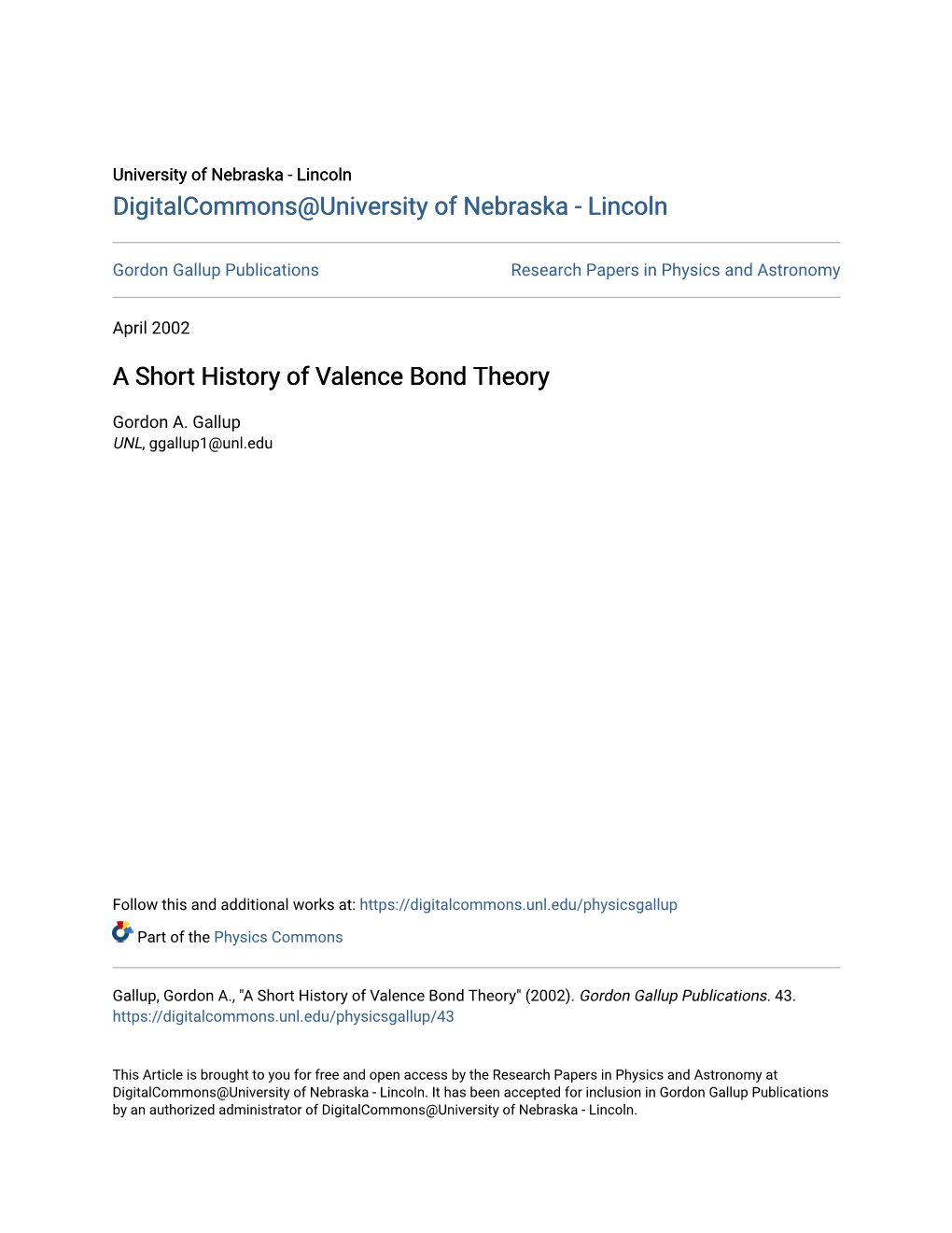 A Short History of Valence Bond Theory