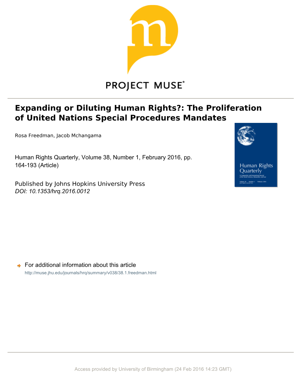Expanding Or Diluting Human Rights?: the Proliferation of United Nations Special Procedures Mandates