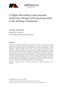 Analysing, Mixing and Evaluating Audio in the Mashup Community