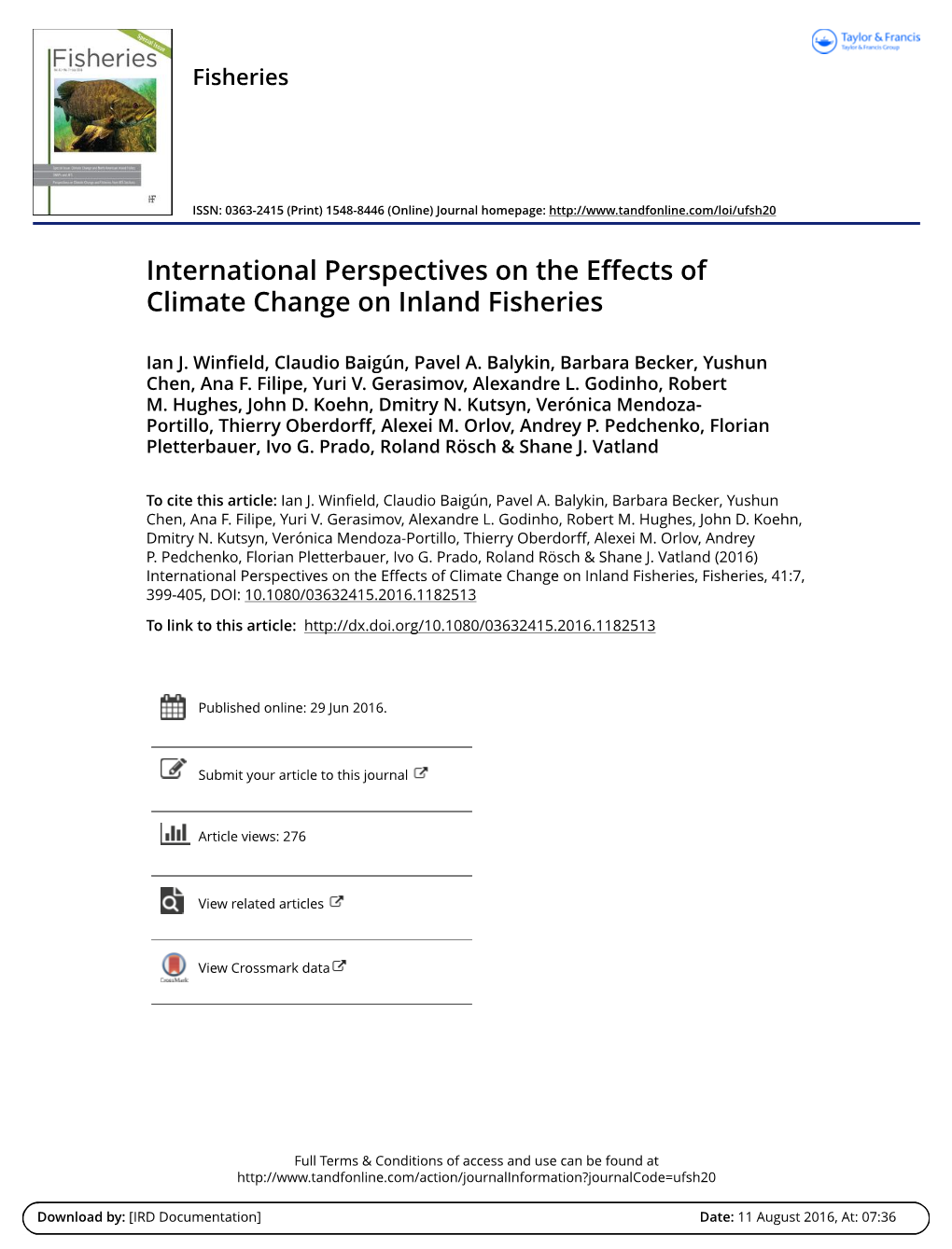 International Perspectives on the Effects of Climate Change on Inland Fisheries
