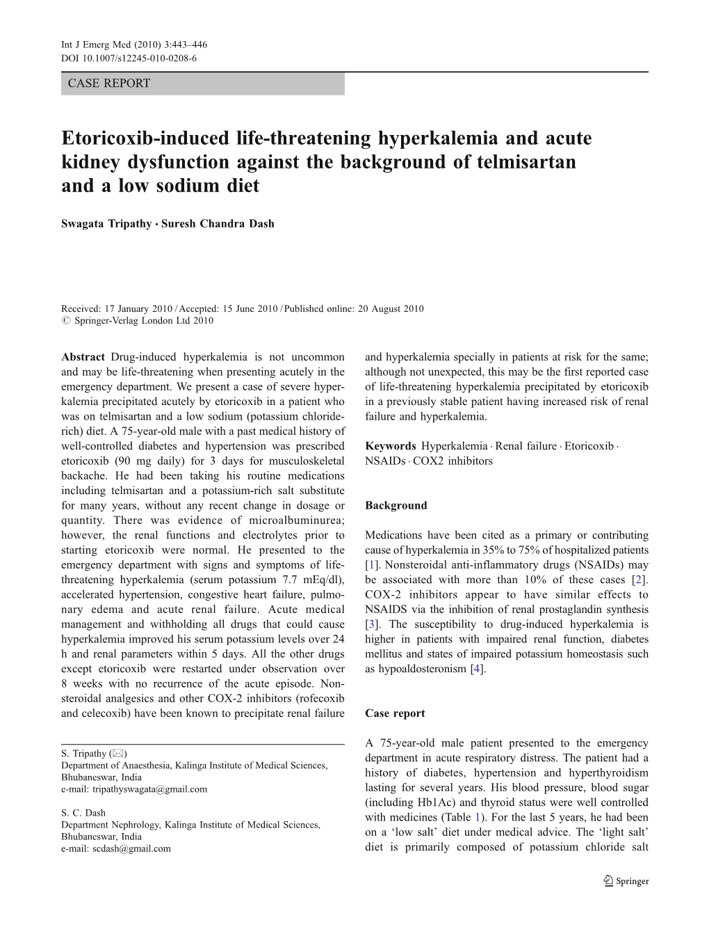 Etoricoxib-Induced Life-Threatening Hyperkalemia and Acute Kidney Dysfunction Against the Background of Telmisartan and a Low Sodium Diet
