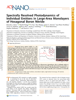 Spectrally Resolved Photodynamics of Individual Emitters in Large-Area Monolayers of Hexagonal Boron Nitride † ‡ ‡ ‡ ‡ † Hannah L