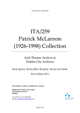 ITA 259 Patrick Mclarnon Collection