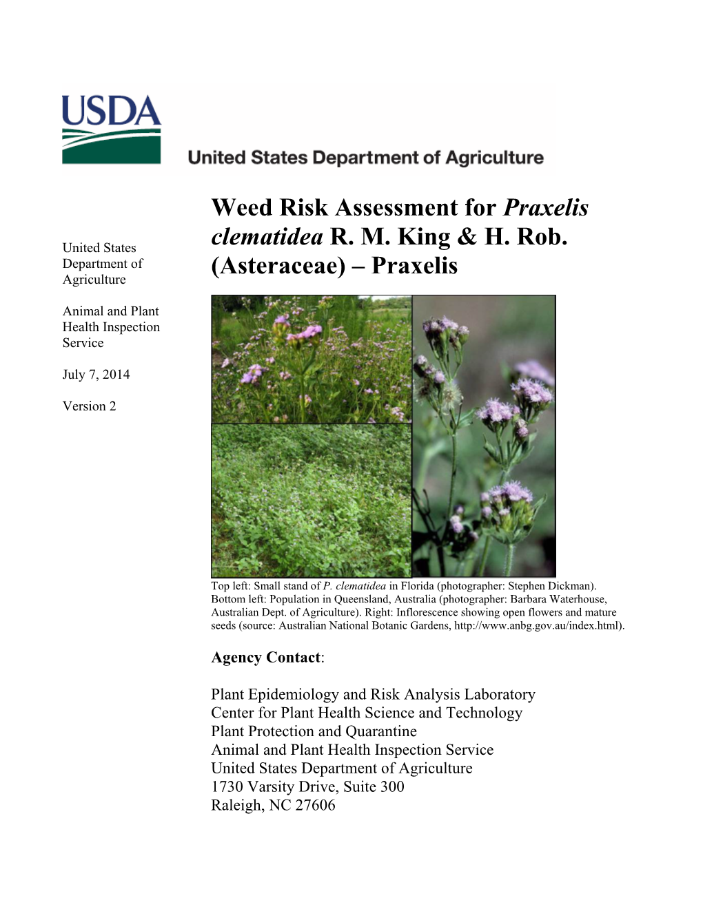 Weed Risk Assessment for Praxelis Clematidea RM King & H. Rob