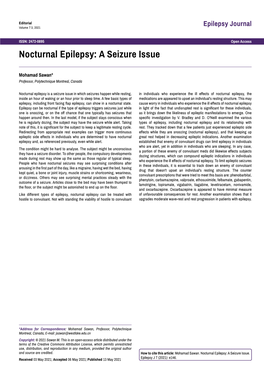 Nocturnal Epilepsy: a Seizure Issue