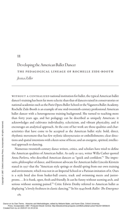 Developing the American Ballet Dancer the Pedagogical Lineage of Rochelle Zide-Booth Jessica Zeller