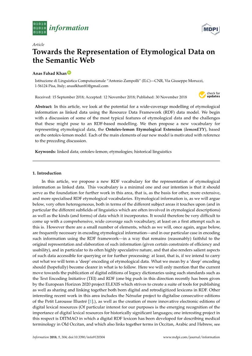 Towards the Representation of Etymological Data on the Semantic Web
