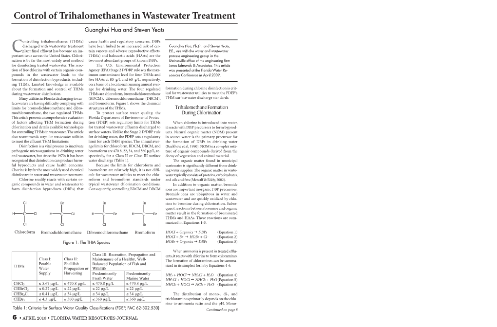 Control of Trihalomethanes in Wastewater Treatment