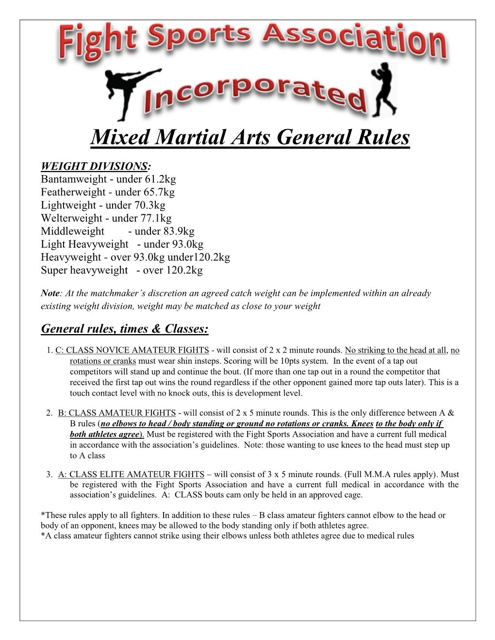 Mixed Martial Arts General Rules