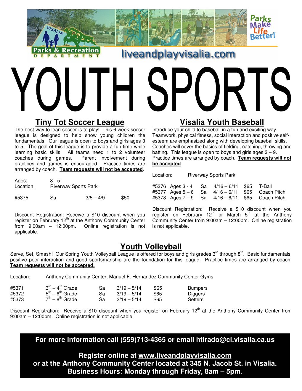 Visalia Youth Baseball Youth Volleyball Tiny Tot Soccer League