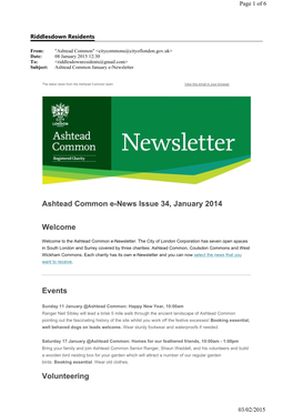 Ashtead Common E-News Issue 34, January 2014 Welcome Events