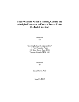 Tsleil-Waututh Nation's History, Culture And