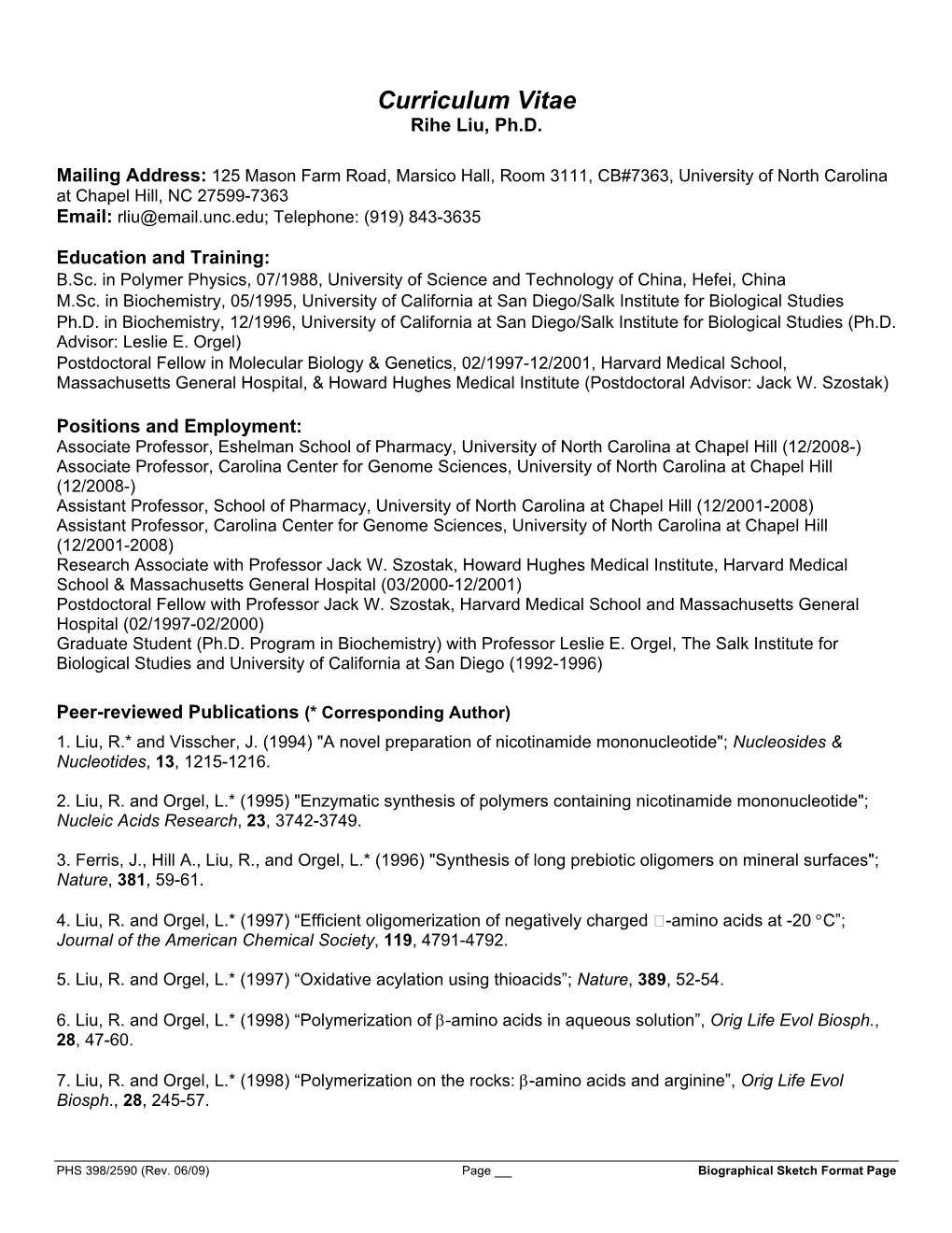 Curriculum Vitae Rihe Liu, Ph.d - Docslib