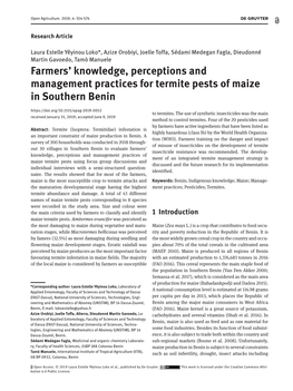 Farmers' Knowledge, Perceptions and Management Practices for Termite