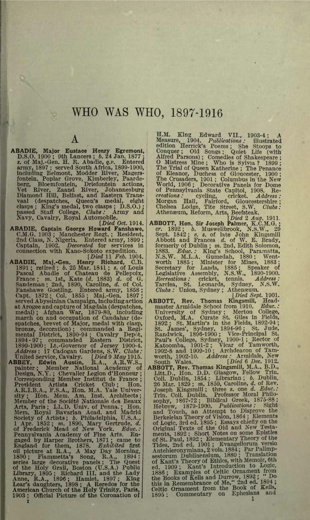 Who Was Who, 1897-1916