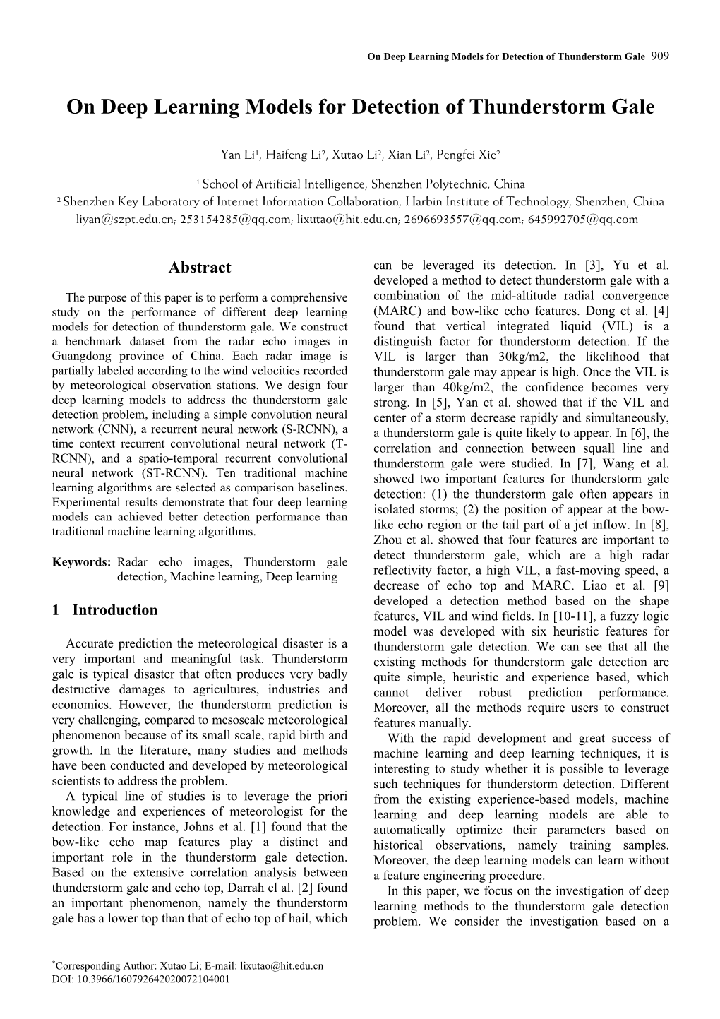 On Deep Learning Models for Detection of Thunderstorm Gale 909