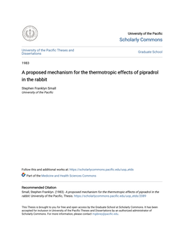 A Proposed Mechanism for the Thermotropic Effects of Pipradrol in the Rabbit