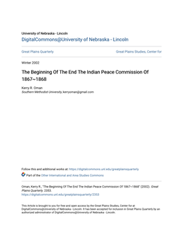 The Beginning of the End the Indian Peace Commission of 1867~1868