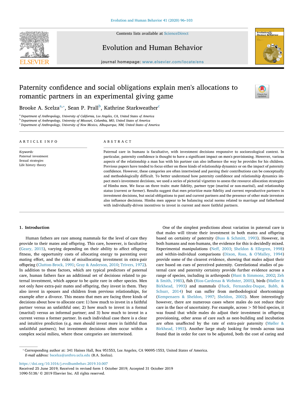 Evolution and Human Behavior Paternity Confidence and Social