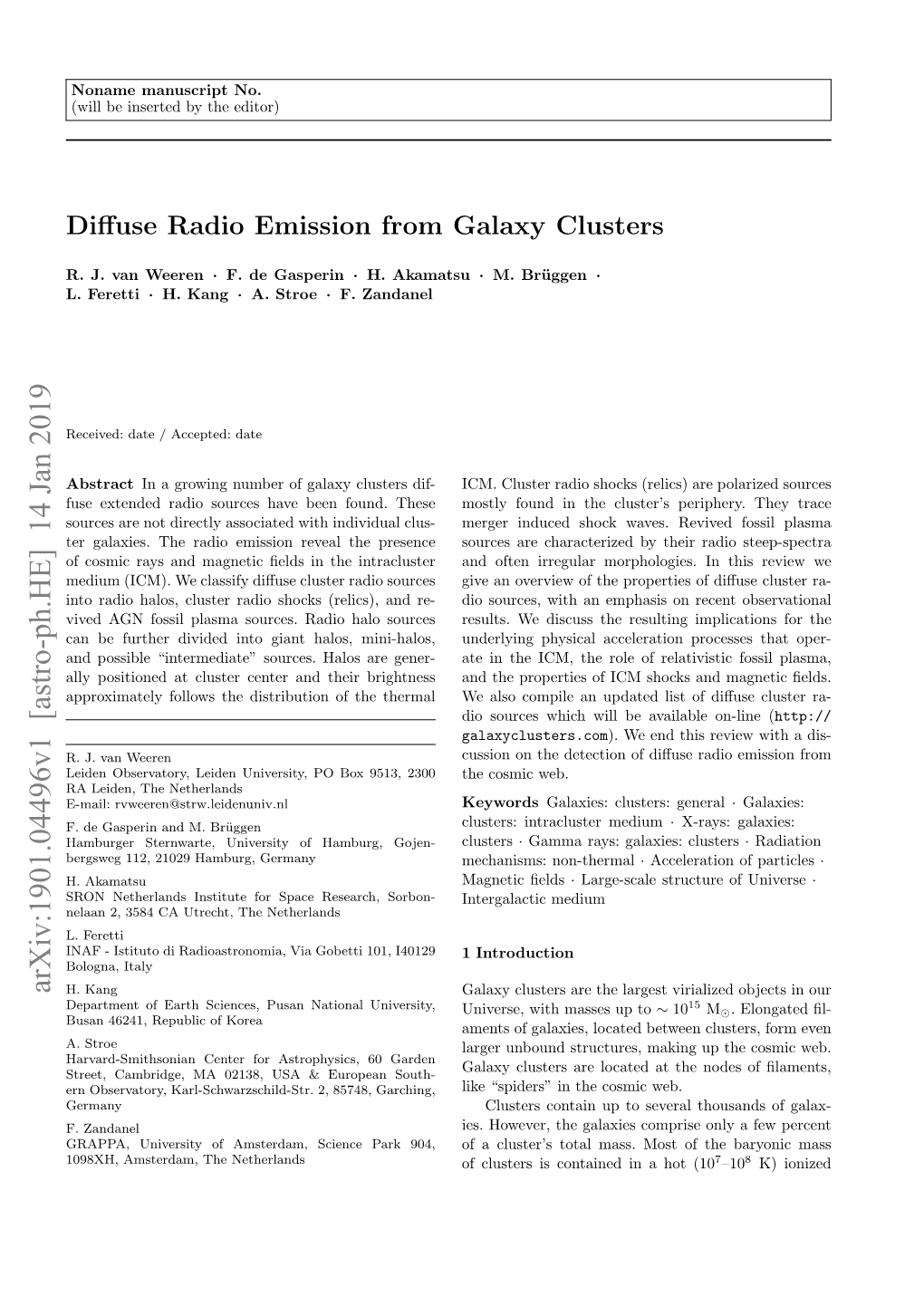 Diffuse Radio Emission from Galaxy Clusters