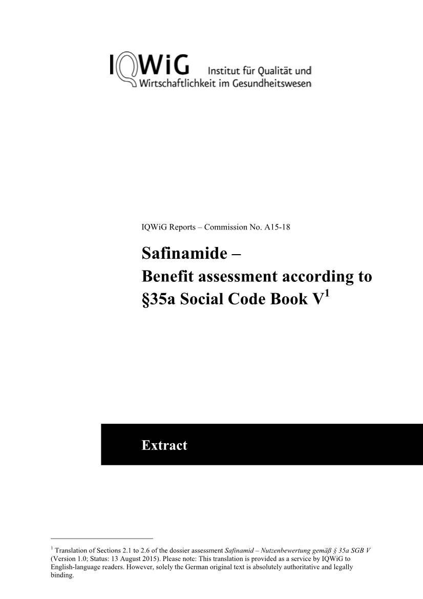 Safinamide – Benefit Assessment According to §35A Social Code Book V1