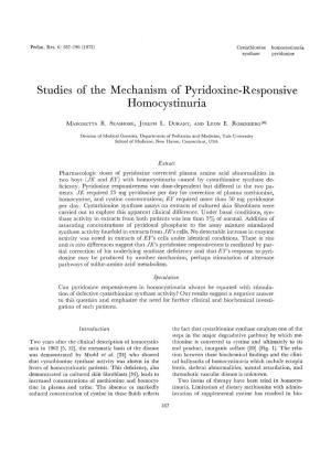 Studies of the Mechanism of Pyridoxine-Responsive Homocystinuria