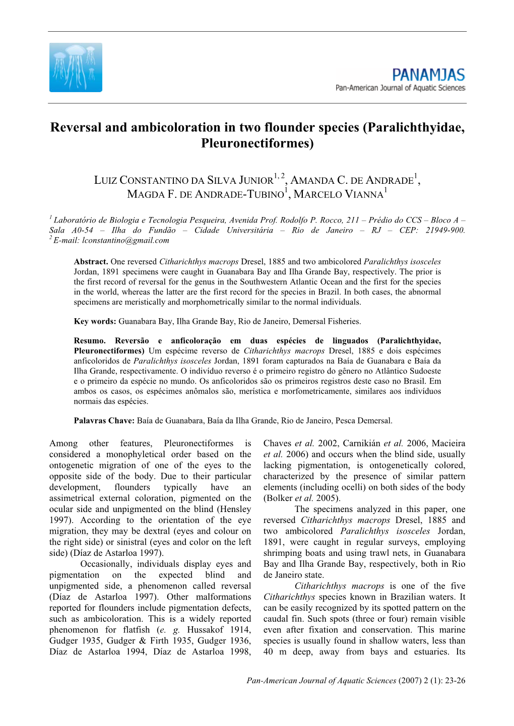 Reversal and Ambicoloration in Two Flounder Species (Paralichthyidae, Pleuronectiformes)