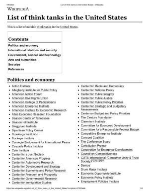 List of Think Tanks in the United States - Wikipedia