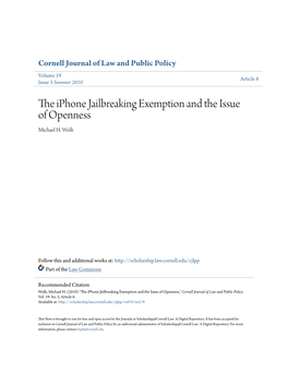 The Iphone Jailbreaking Exemption and the Issue of Openness Michael H