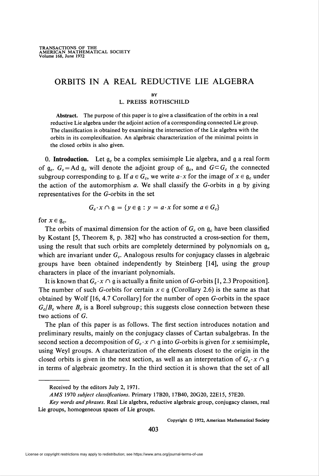 Orbits in a Real Reductive Lie Algebra