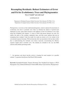 Resampling Residuals: Robust Estimators of Error and Fit for Evolutionary Trees and Phylogenomics Peter J