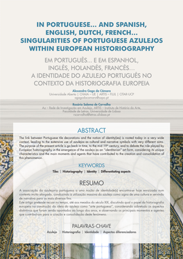 Singularities of Portuguese Azulejos Within European Historiography Em Português