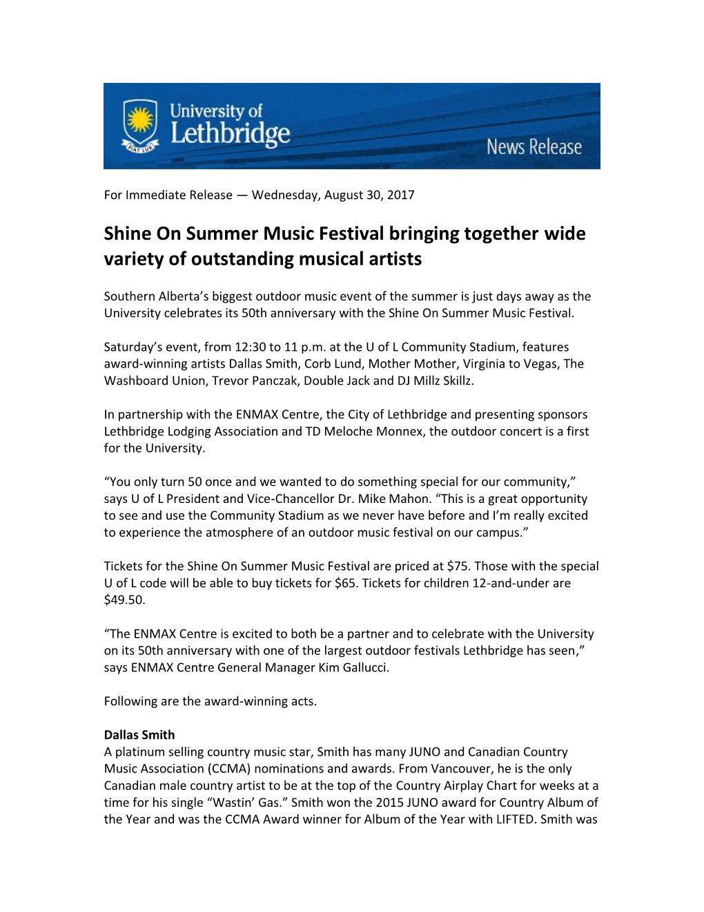 Shine on Summer Music Festival Bringing Together Wide Variety of Outstanding Musical Artists