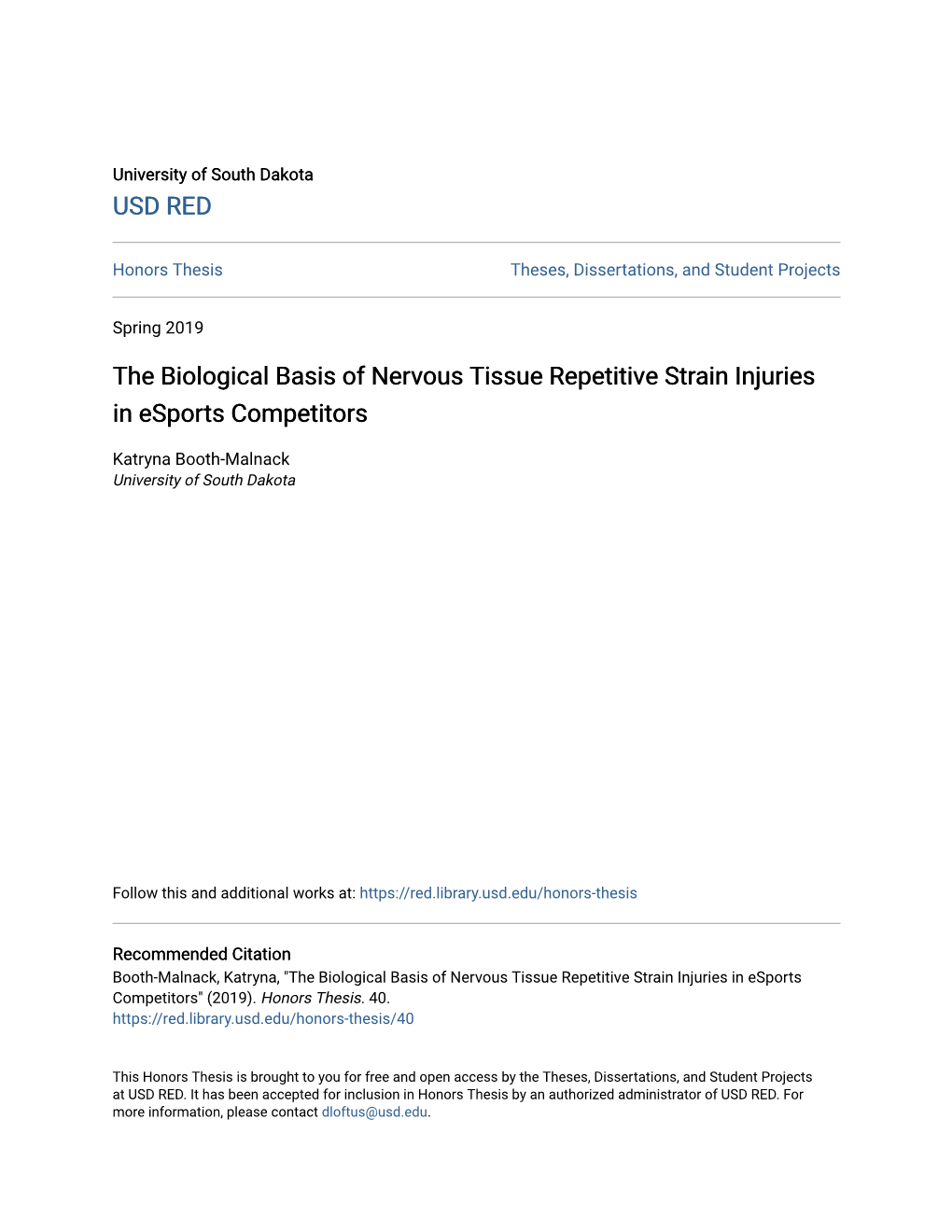 The Biological Basis of Nervous Tissue Repetitive Strain Injuries in Esports Competitors