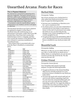 Unearthed Arcana: Feats for Races This Is Playtest Material Barbed Hide the Material Here Is Presented for Playtesting and to Spark Your Imagination