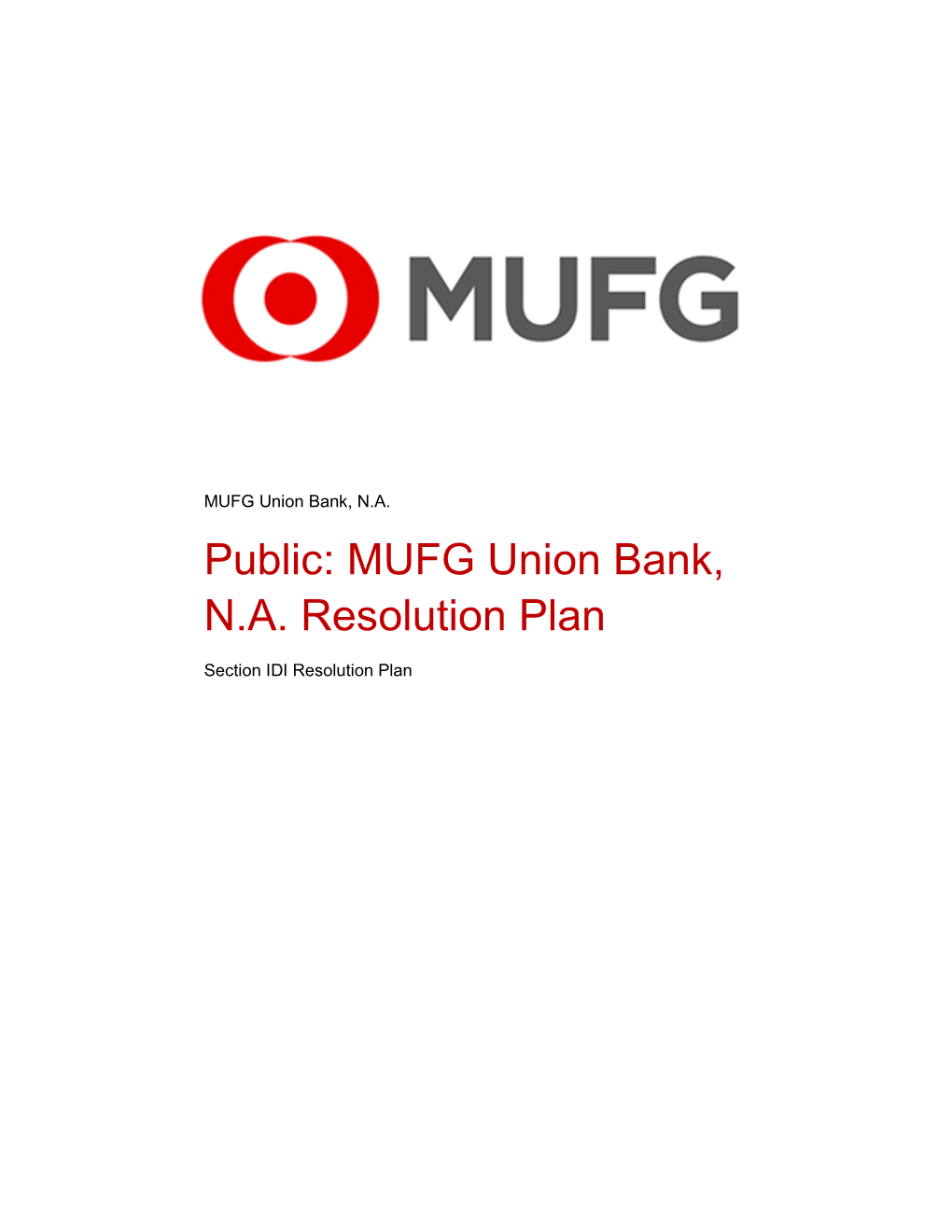 MUFG Union Bank, NA Resolution Plan