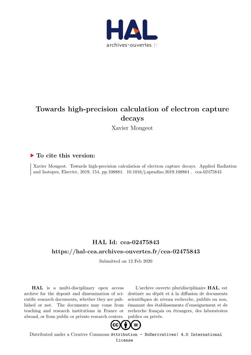 Towards High-Precision Calculation of Electron Capture Decays Xavier Mougeot